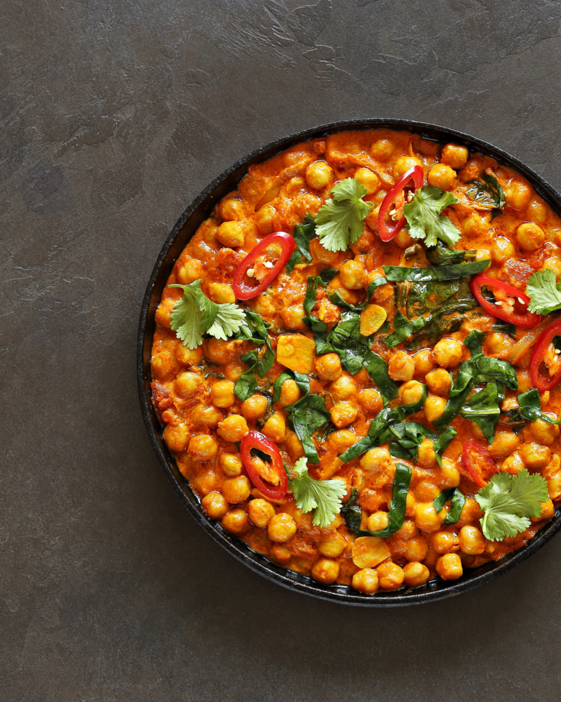 Curry végétarien de patates douces, pois chiches et épinards, recette Luxo’Santé Challans