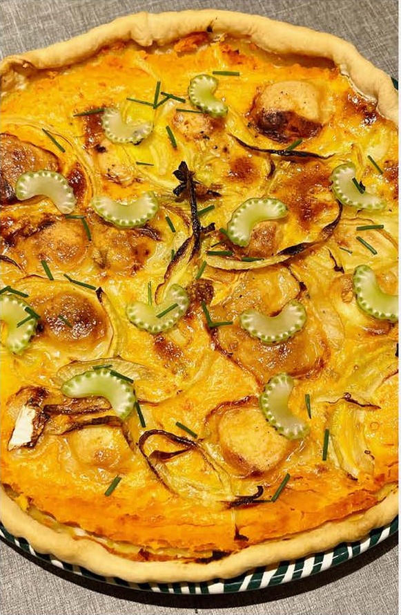 Tarte au potimarron, chèvre frais et pâte aux graines