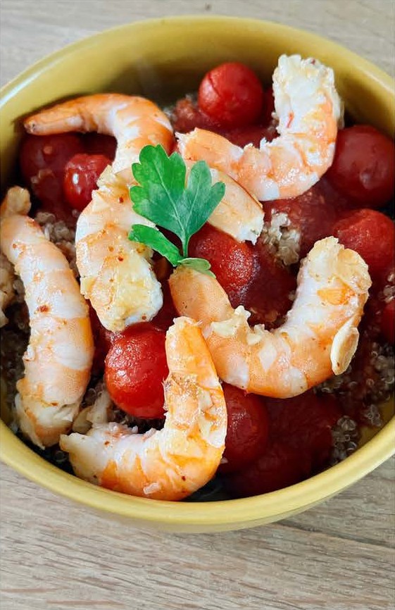 Quinoa à l’arrabiata et crevettes