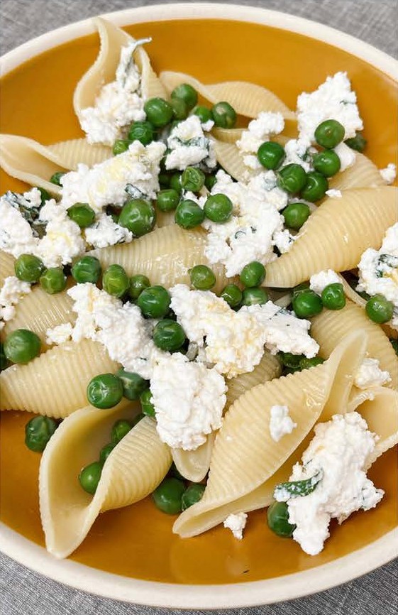 Conchiglioni à la ricotta, citron et petits pois